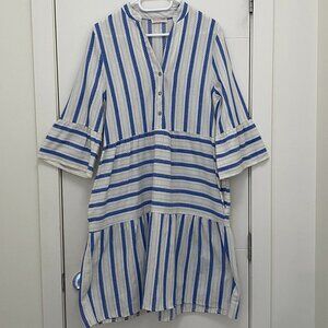Italian Made Midi Dress in Blue and Off White by Spighe Di Lino